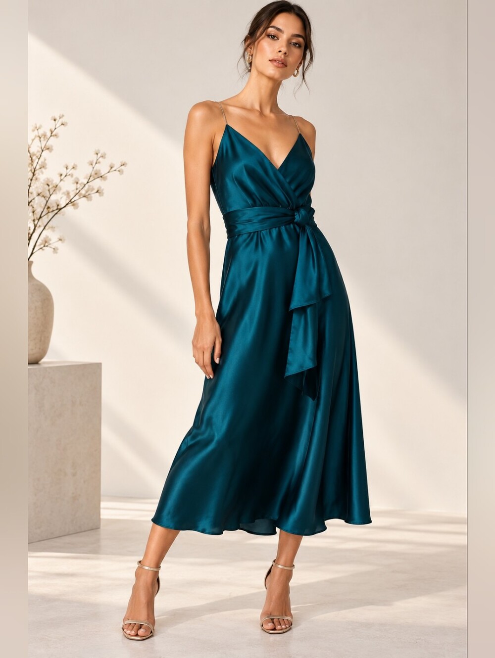 ZARA Satin Midi Dress with Rhinestone Straps ✨
